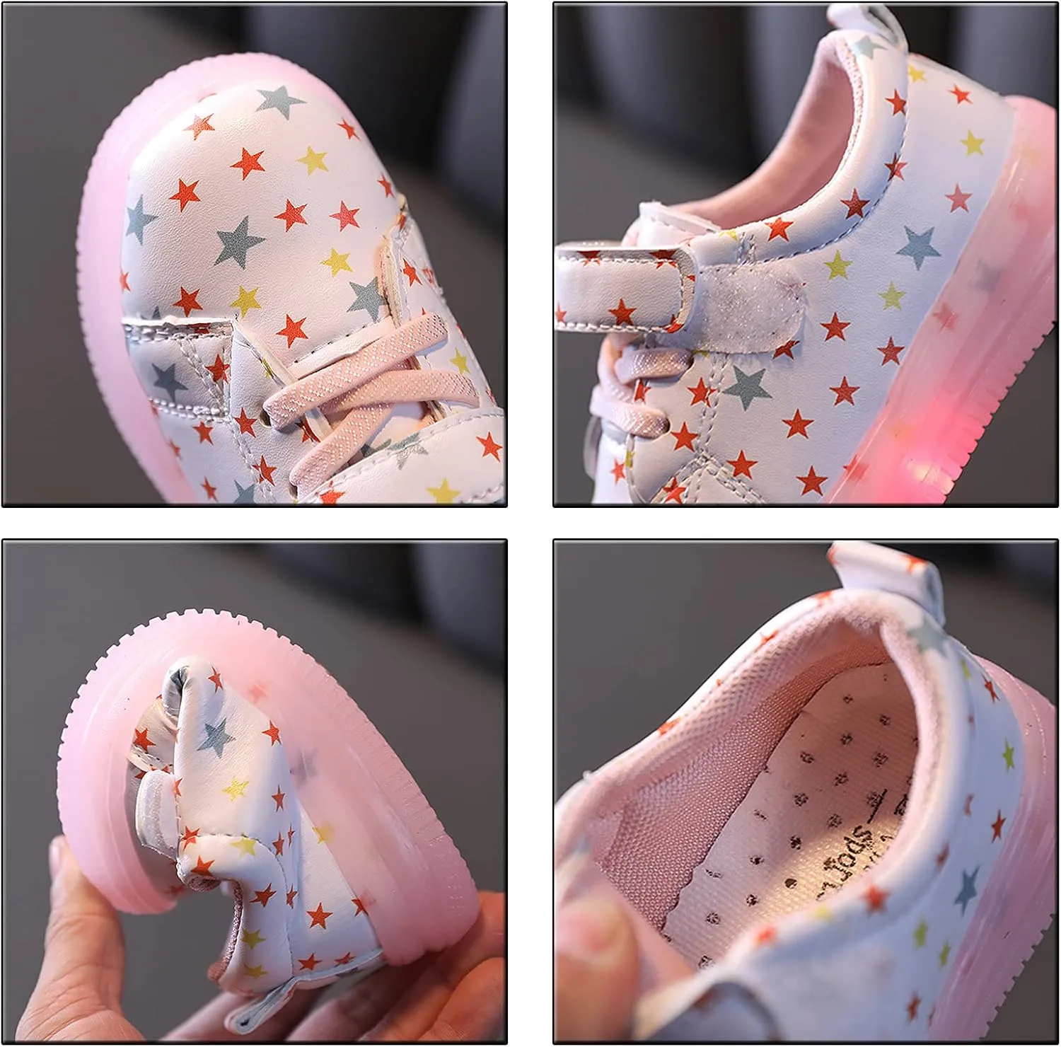 Light Up Toddler Girls Shoes, Kids Lightweight Breathable Anti-Slip Flashing Sport Sneakers with Star Pattern Warm Baby Shoes