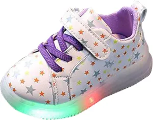 Light Up Toddler Girls Shoes, Kids Lightweight Breathable Anti-Slip Flashing Sport Sneakers with Star Pattern Warm Baby Shoes