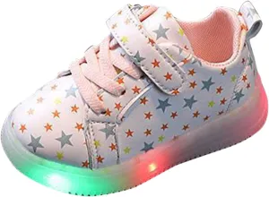 Light Up Toddler Girls Shoes, Kids Lightweight Breathable Anti-Slip Flashing Sport Sneakers with Star Pattern Warm Baby Shoes