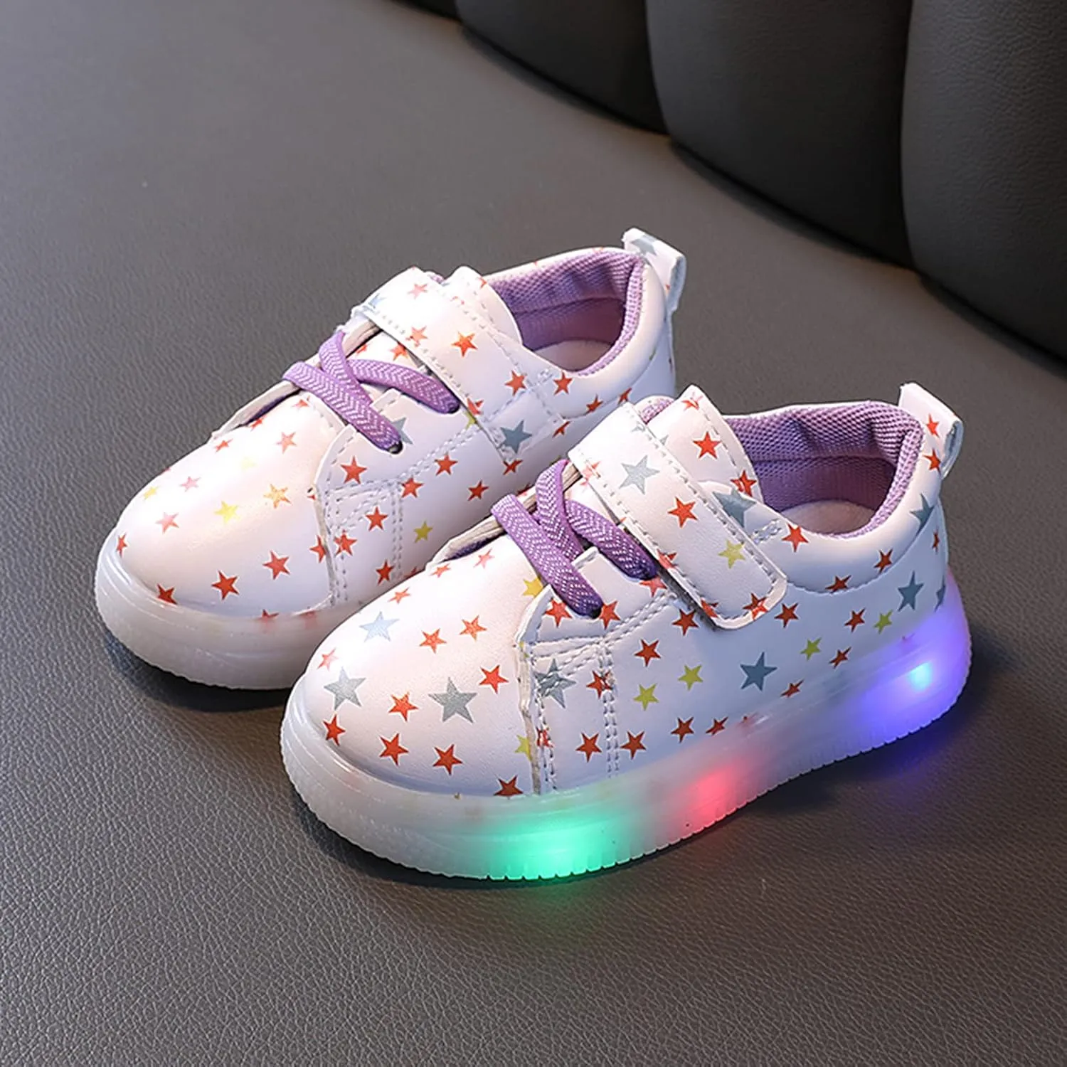 Light Up Toddler Girls Shoes, Kids Lightweight Breathable Anti-Slip Flashing Sport Sneakers with Star Pattern Warm Baby Shoes