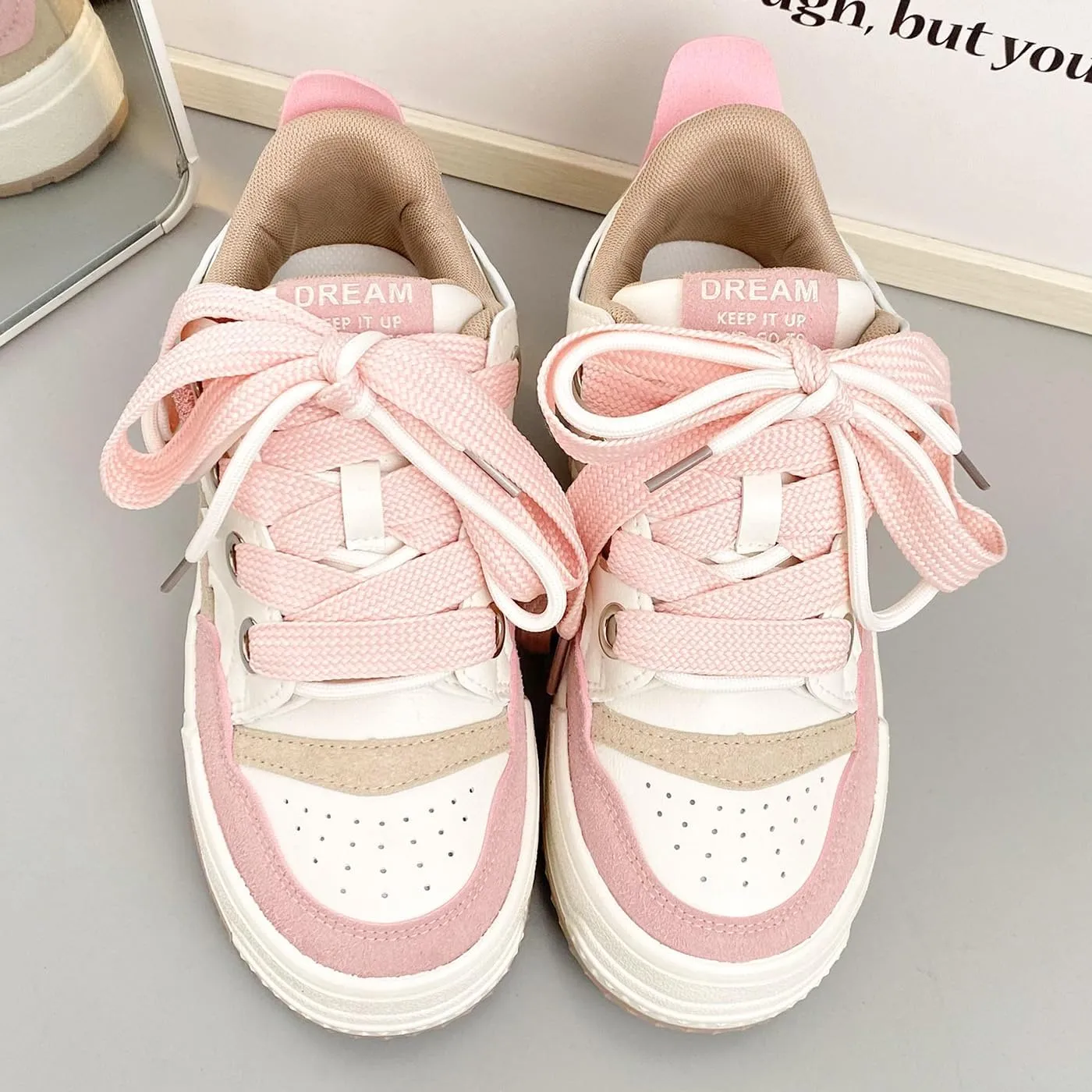 Loizziuy Pink Ice Cream Y2K Cute Canvas Shoes Casual Sneakers Sneaker Lace Up Comfort Platform Walking with Zipper for Women Girls
