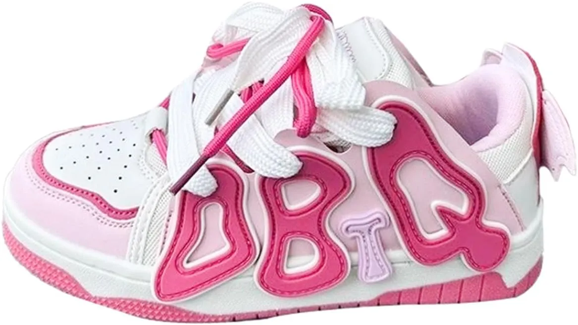Loizziuy Pink Strawberry Cute Sneakers Canvas Shoes Y2K Casual Sneaker Lace Up Comfort Platform Walking Zipper for Women Girls