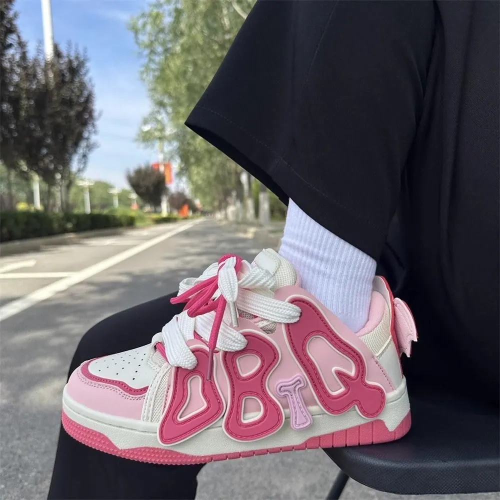 Loizziuy Pink Strawberry Cute Sneakers Canvas Shoes Y2K Casual Sneaker Lace Up Comfort Platform Walking Zipper for Women Girls