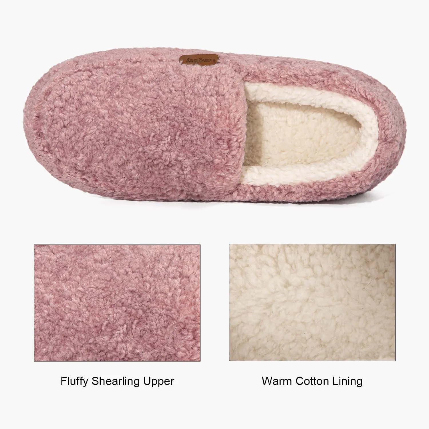 LongBay Women's Fuzzy Memory Foam Slippers Warm Cozy Shearling House Slippers for Ladies Supportive Slip on Indoor Home Shoes