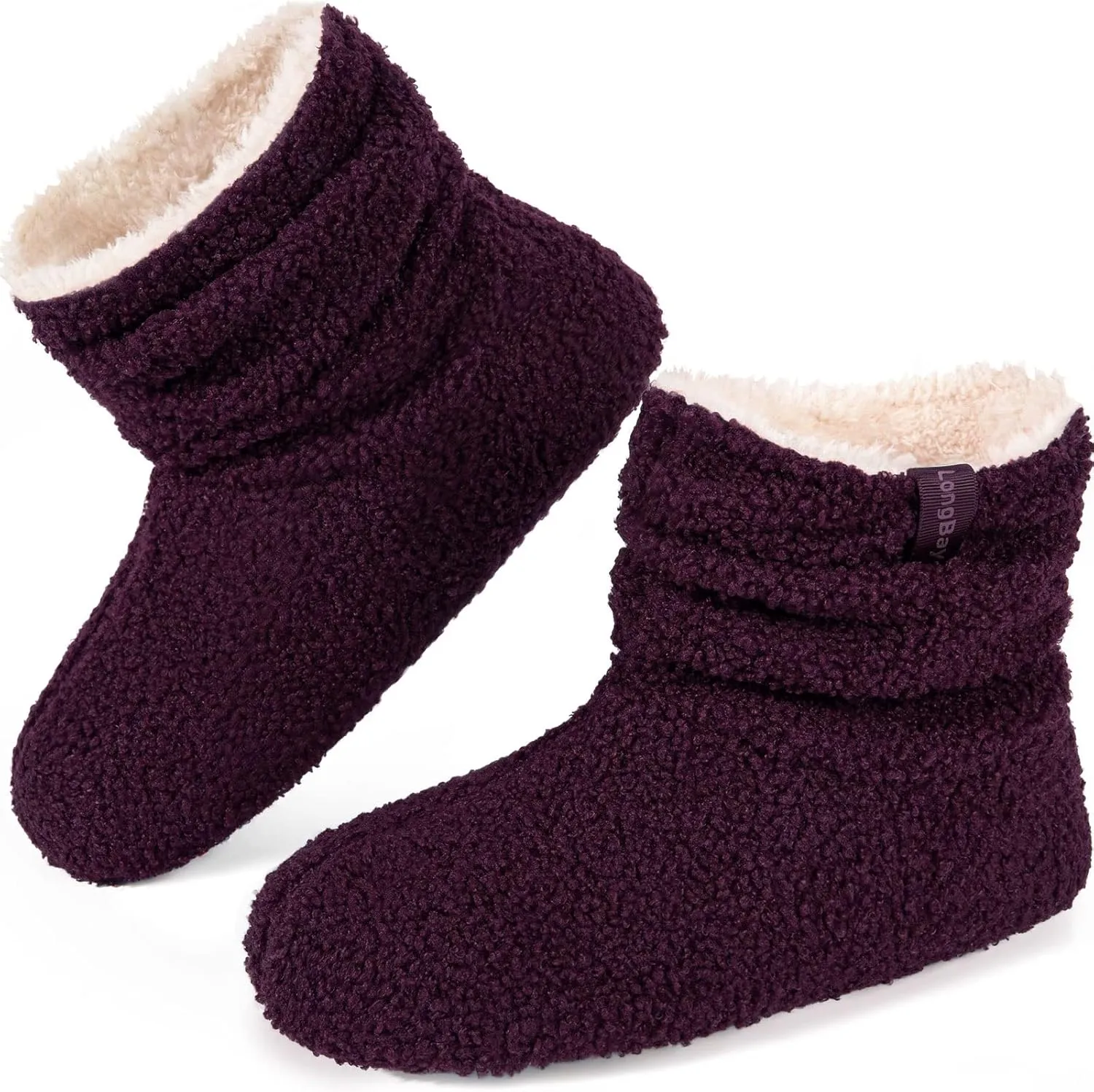 LongBay Womens Warm Curly Fur Bootie Slippers Comfy Plush Fleece Boots Memory Foam House Shoes