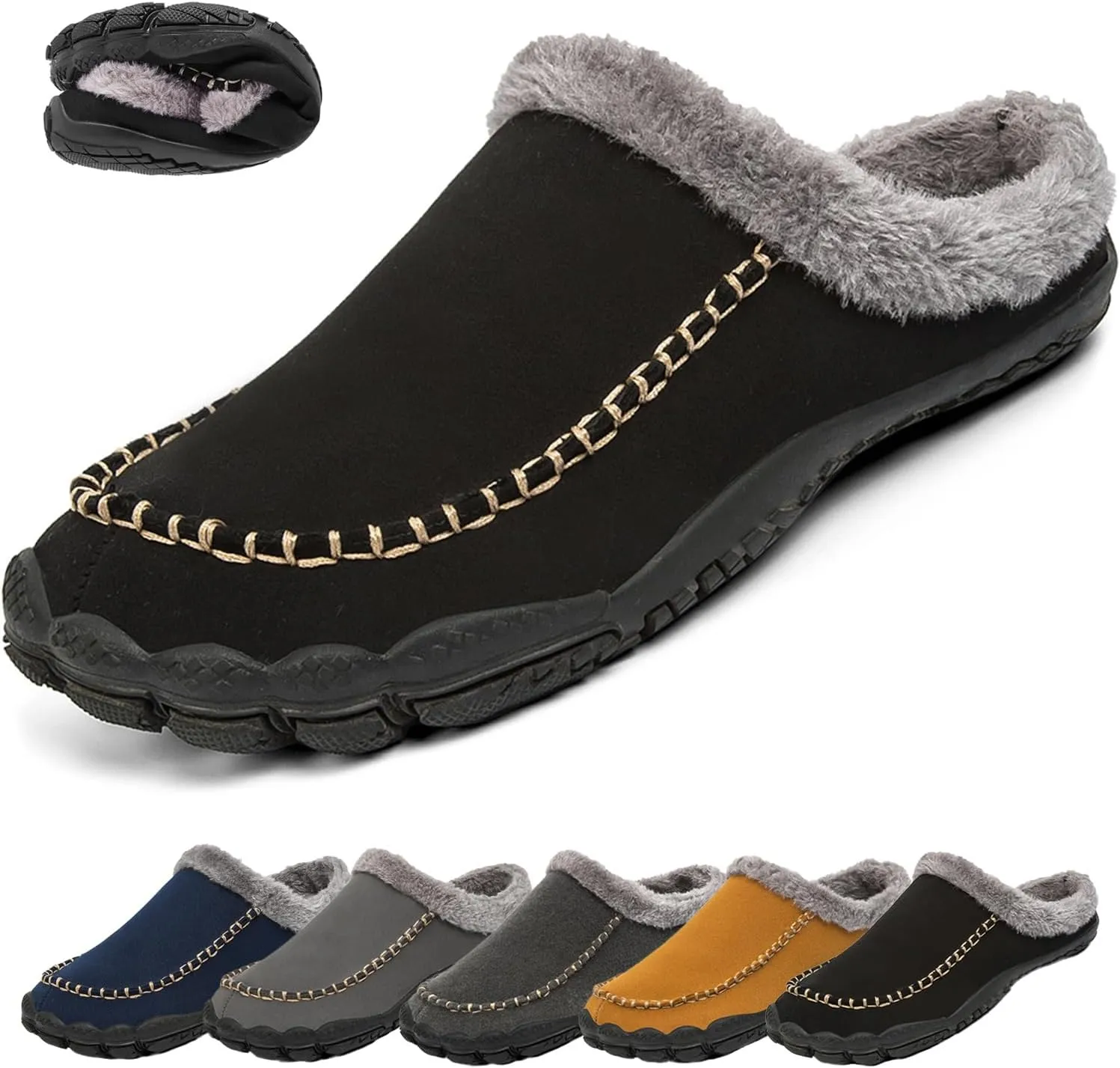 Lossarye Men's Winter Warm Moccasin Slippers,Slip-on Memory Foam Lightweight Anti-Slip Cozy Fuzzy House Slippers Wide Indoor Outdoor Shoes