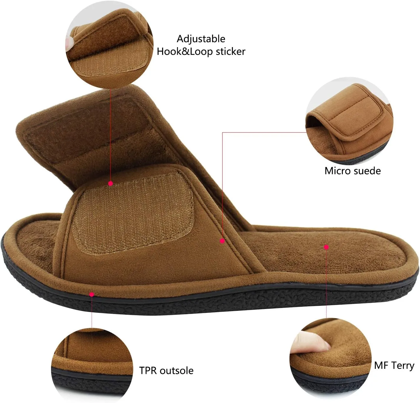 Magtoe Adjustable House Slippers for Men Soft Open Toe Breathable Indoor Slip on Mens Slides Sandals with Memory Foam for Home Bedroom,All Seasons