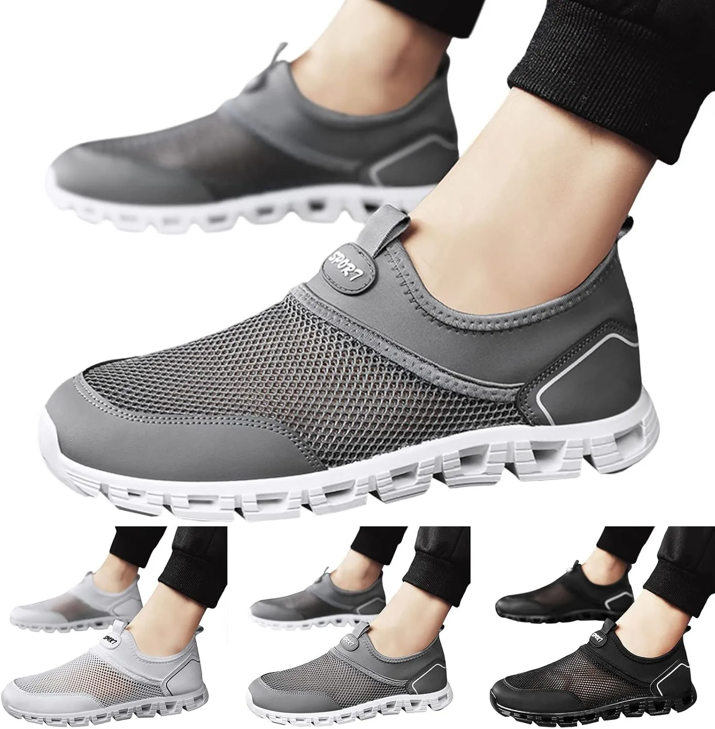 Men Sports Shoes Fashionable Simple and Solid Color New Pattern Summer Mesh Hollowed Out Breathable Mens Sneaker