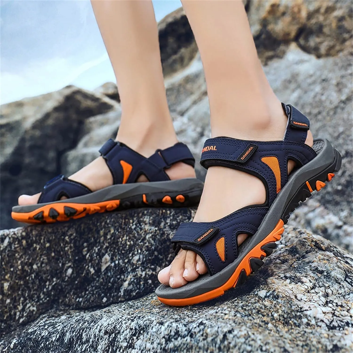 Men's Beach Sandals Summer Two Way Outdoor Sports Sandals Adjustable Strap Walking Sandals Arch Support Sandals