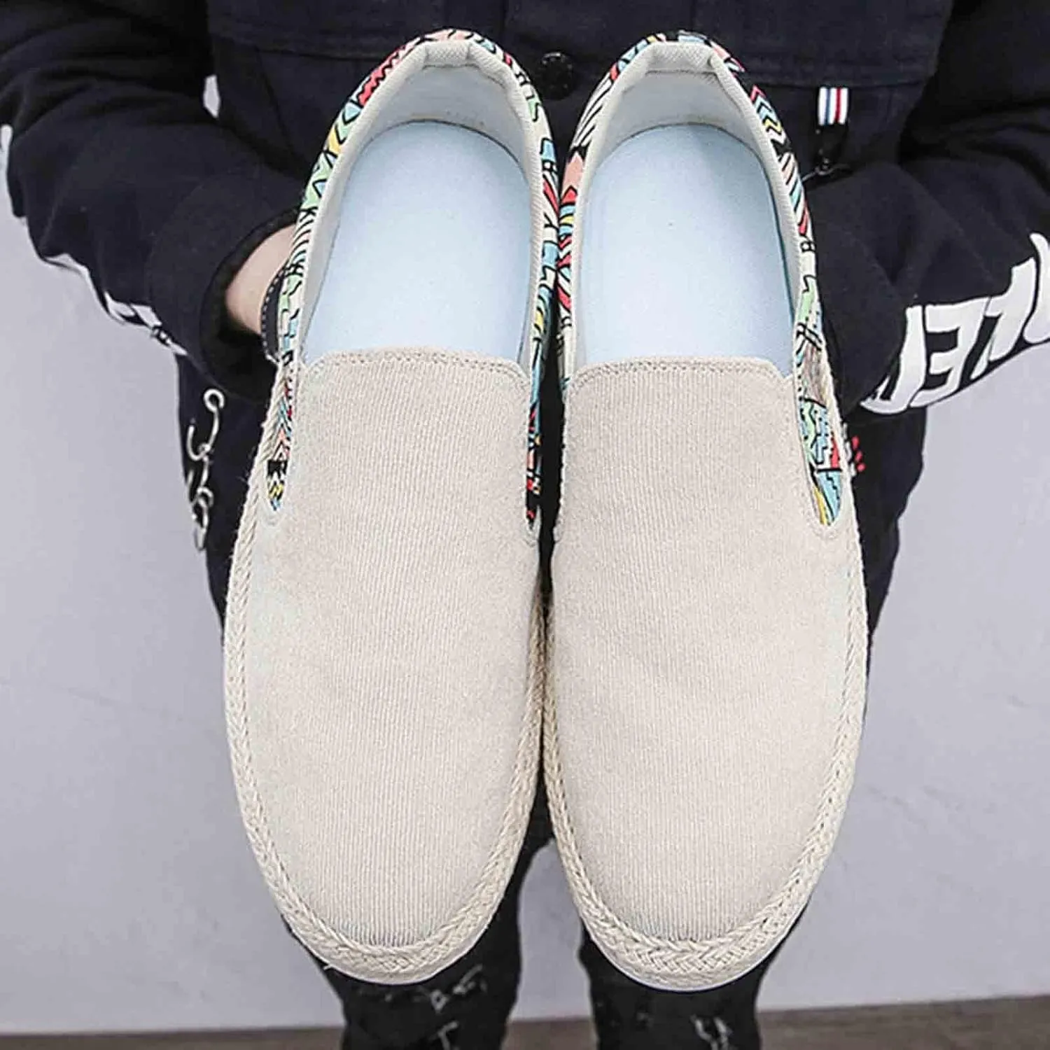 Men's Casual Low Boots Canvas Slip On Shoes in Spring and Summer Men Casual Driving Shoes