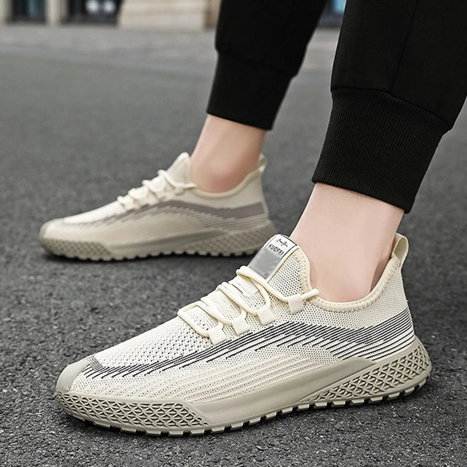 Men's City Streetwear Shoes Breathable Mesh with Elastic Quick-Dry Liing - Lightweight Comfort for Daily Commuting & Casual Outings Mens Casual Slip On Lace Up Walking Shoe Indoor Sneaker