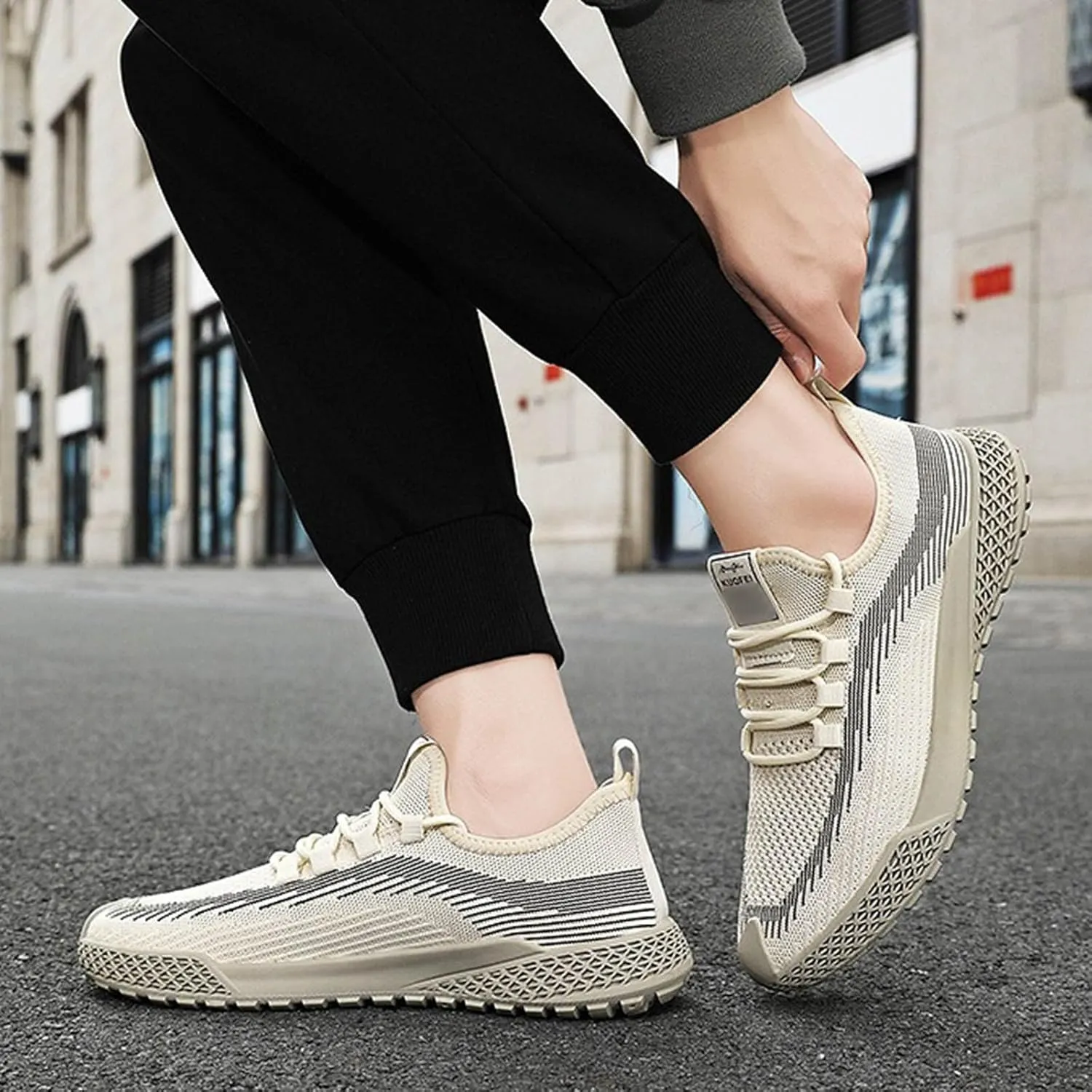 Men's City Streetwear Shoes Breathable Mesh with Elastic Quick-Dry Liing - Lightweight Comfort for Daily Commuting & Casual Outings Mens Casual Slip On Lace Up Walking Shoe Indoor Sneaker