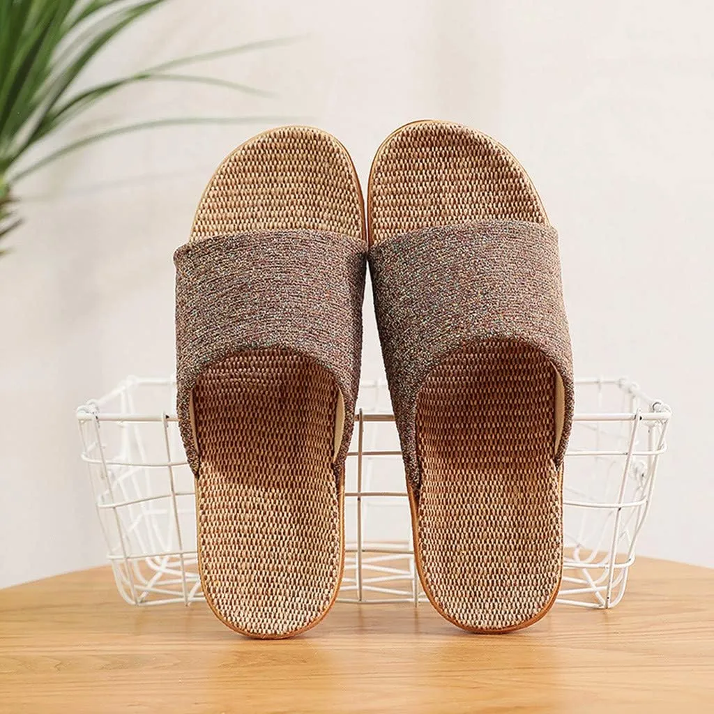 Mens House Slippers Memory Foam Beach Indoor Linen Slides Home Casual Shoes Soft Slippers for Men Indoor