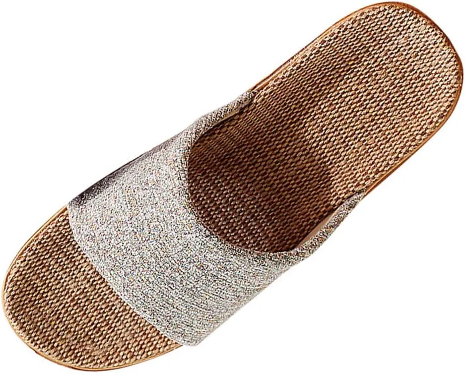 Mens House Slippers Memory Foam Beach Indoor Linen Slides Home Casual Shoes Soft Slippers for Men Indoor