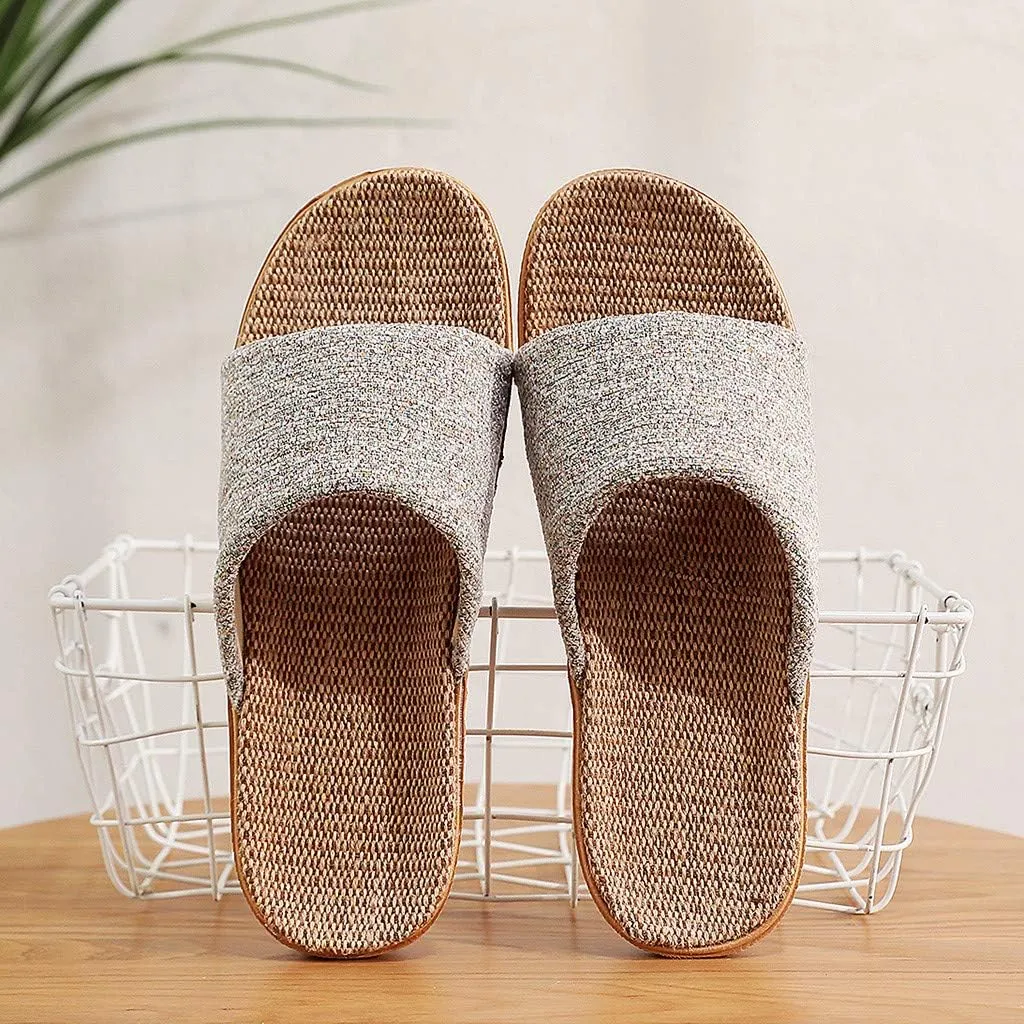 Mens House Slippers Memory Foam Beach Indoor Linen Slides Home Casual Shoes Soft Slippers for Men Indoor