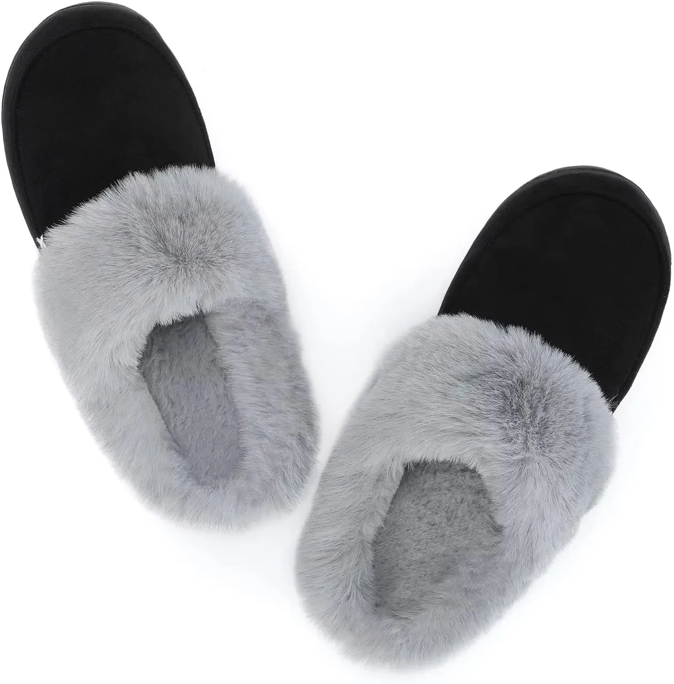 NineCiFun Women's and Men's Suede House Slippers Slip on Fuzzy Slippers with Faux Fur Lining Indoor Outdoor Home Shoes with Rubber Sole
