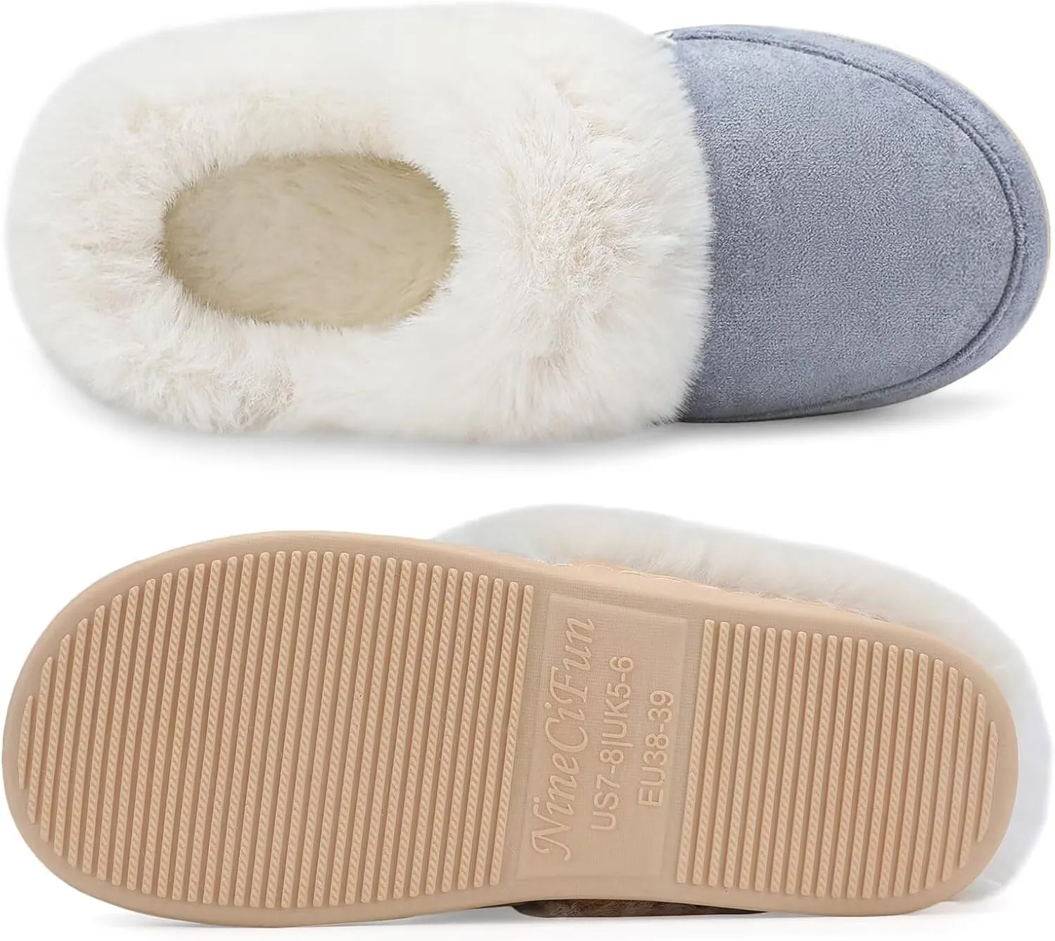 NineCiFun Women's and Men's Suede House Slippers Slip on Fuzzy Slippers with Faux Fur Lining Indoor Outdoor Home Shoes with Rubber Sole