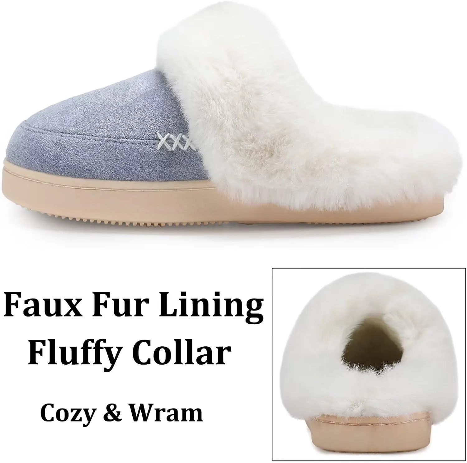 NineCiFun Women's and Men's Suede House Slippers Slip on Fuzzy Slippers with Faux Fur Lining Indoor Outdoor Home Shoes with Rubber Sole