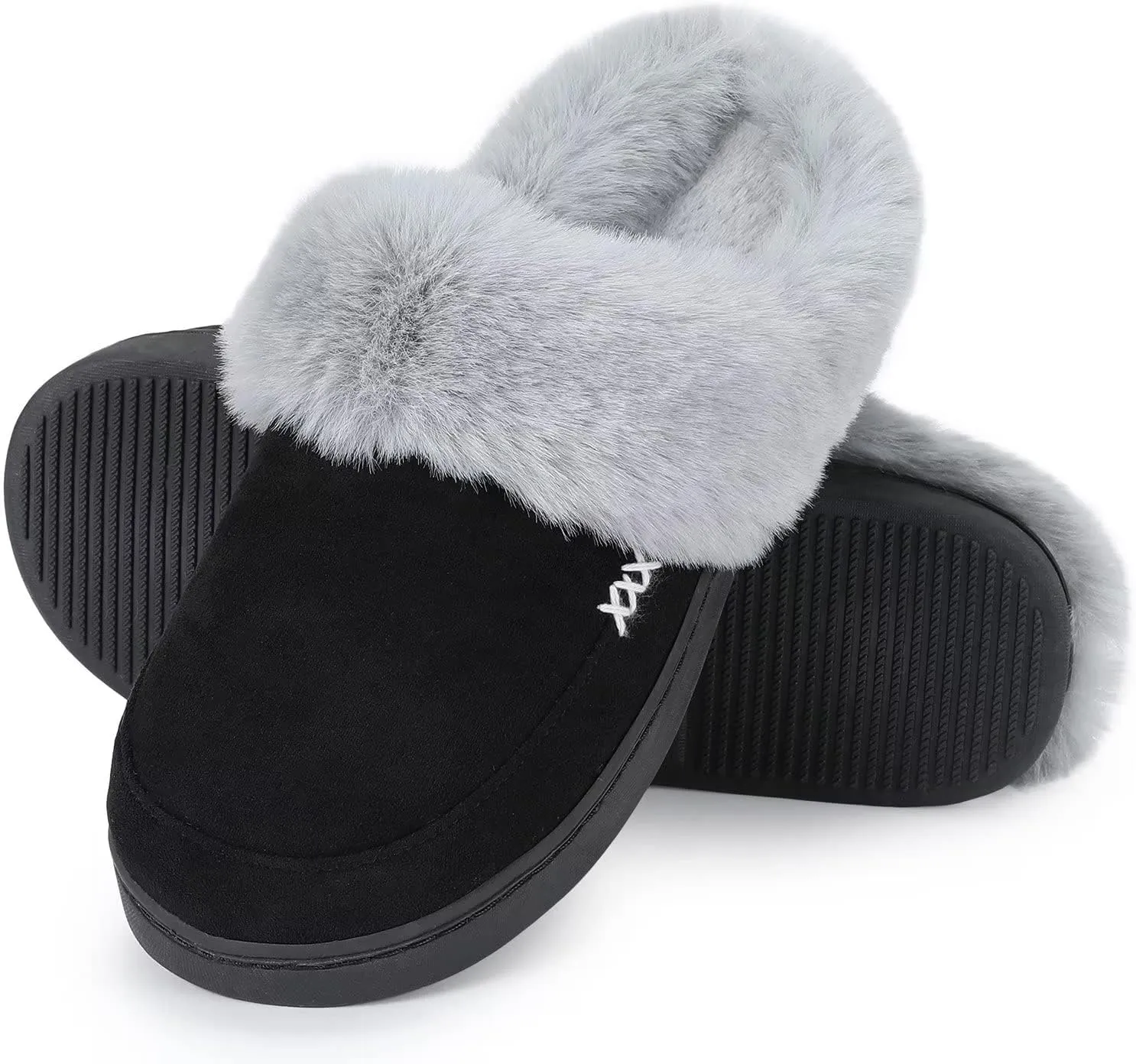 NineCiFun Women's and Men's Suede House Slippers Slip on Fuzzy Slippers with Faux Fur Lining Indoor Outdoor Home Shoes with Rubber Sole