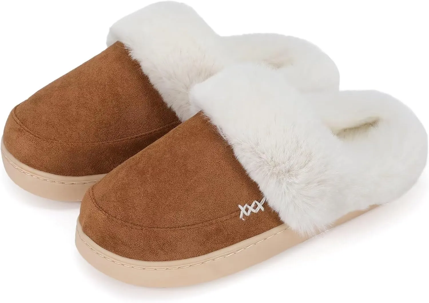 NineCiFun Women's and Men's Suede House Slippers Slip on Fuzzy Slippers with Faux Fur Lining Indoor Outdoor Home Shoes with Rubber Sole