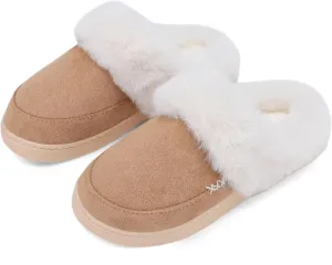 NineCiFun Women's and Men's Suede House Slippers Slip on Fuzzy Slippers with Faux Fur Lining Indoor Outdoor Home Shoes with Rubber Sole