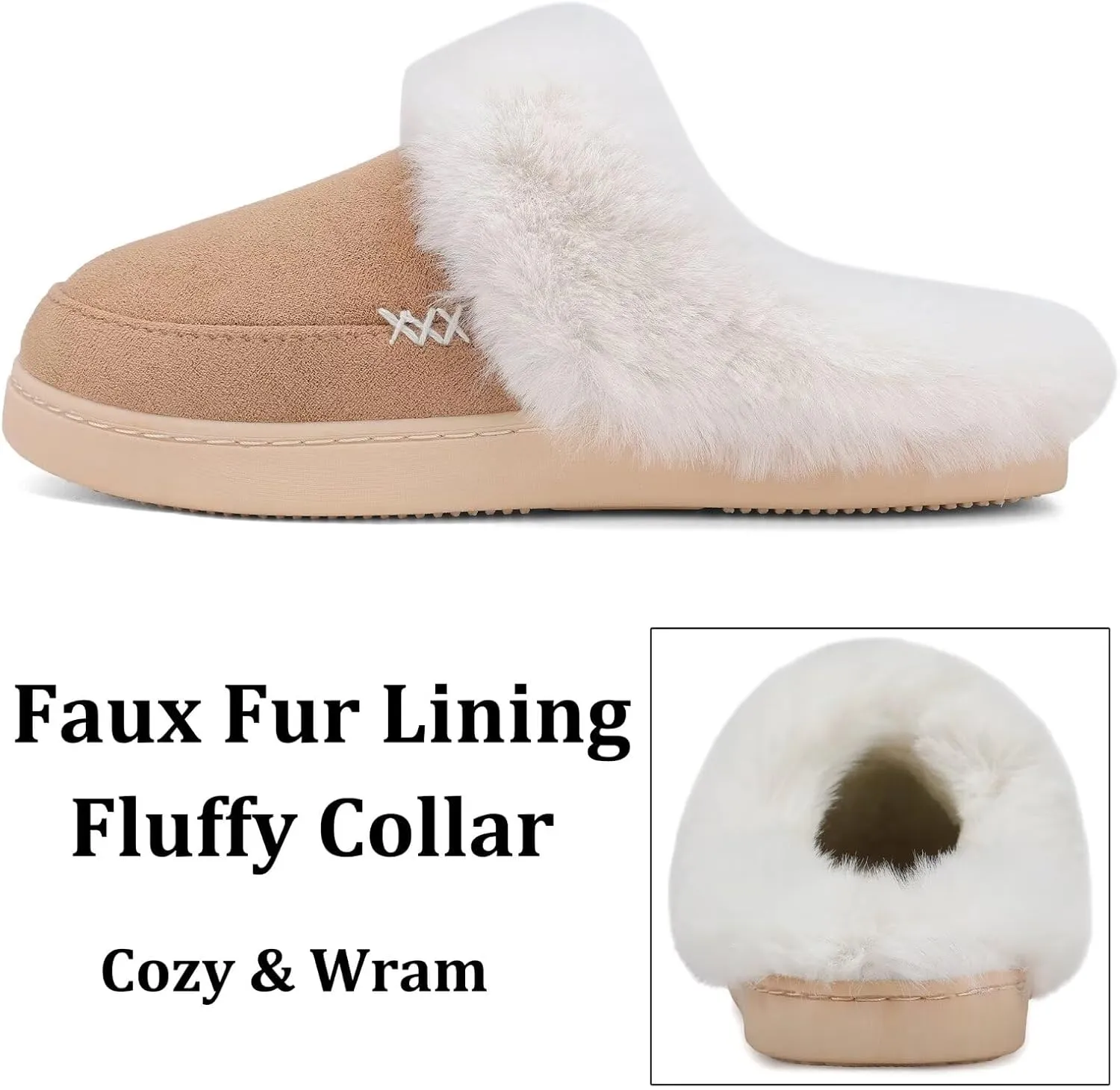 NineCiFun Women's and Men's Suede House Slippers Slip on Fuzzy Slippers with Faux Fur Lining Indoor Outdoor Home Shoes with Rubber Sole