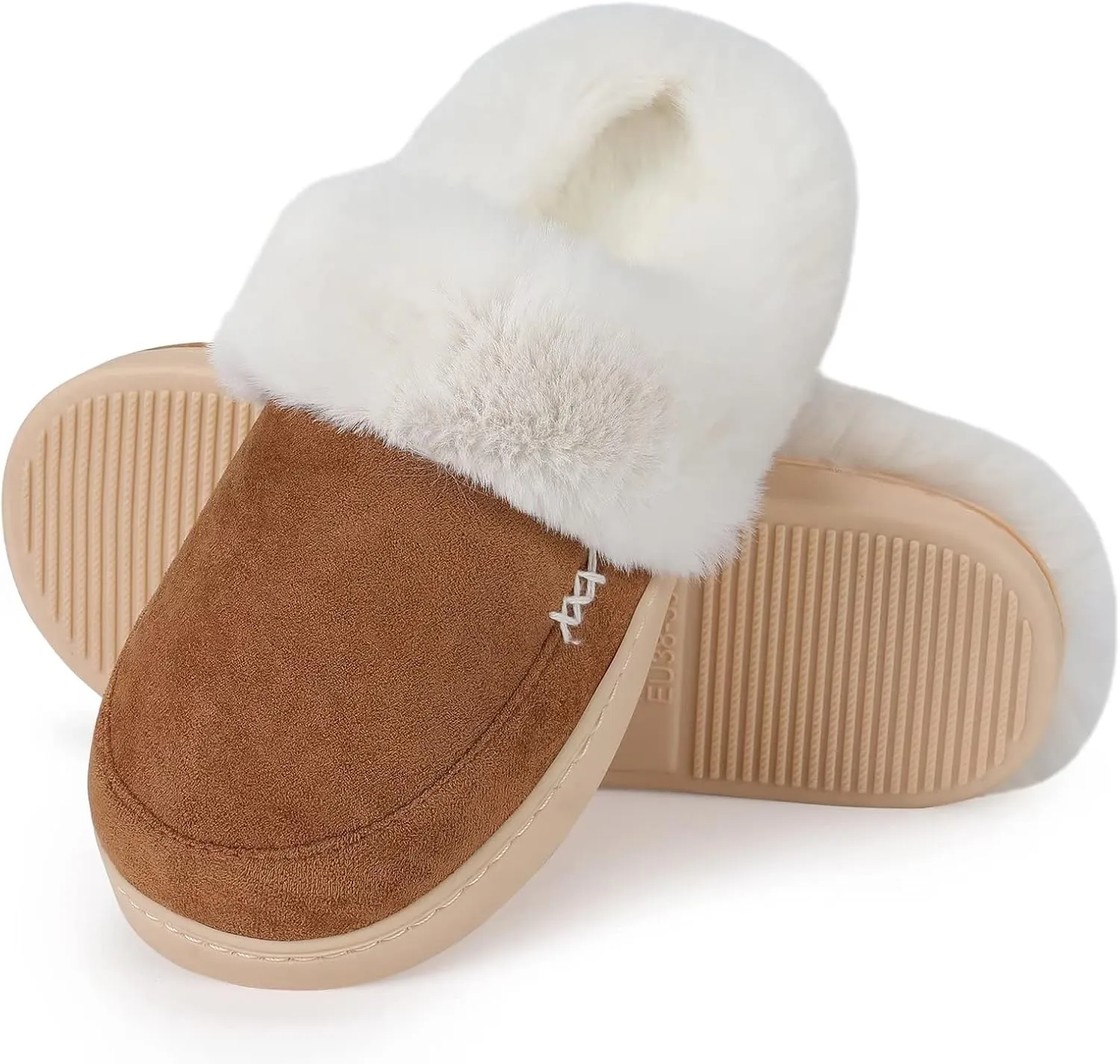 NineCiFun Women's and Men's Suede House Slippers Slip on Fuzzy Slippers with Faux Fur Lining Indoor Outdoor Home Shoes with Rubber Sole