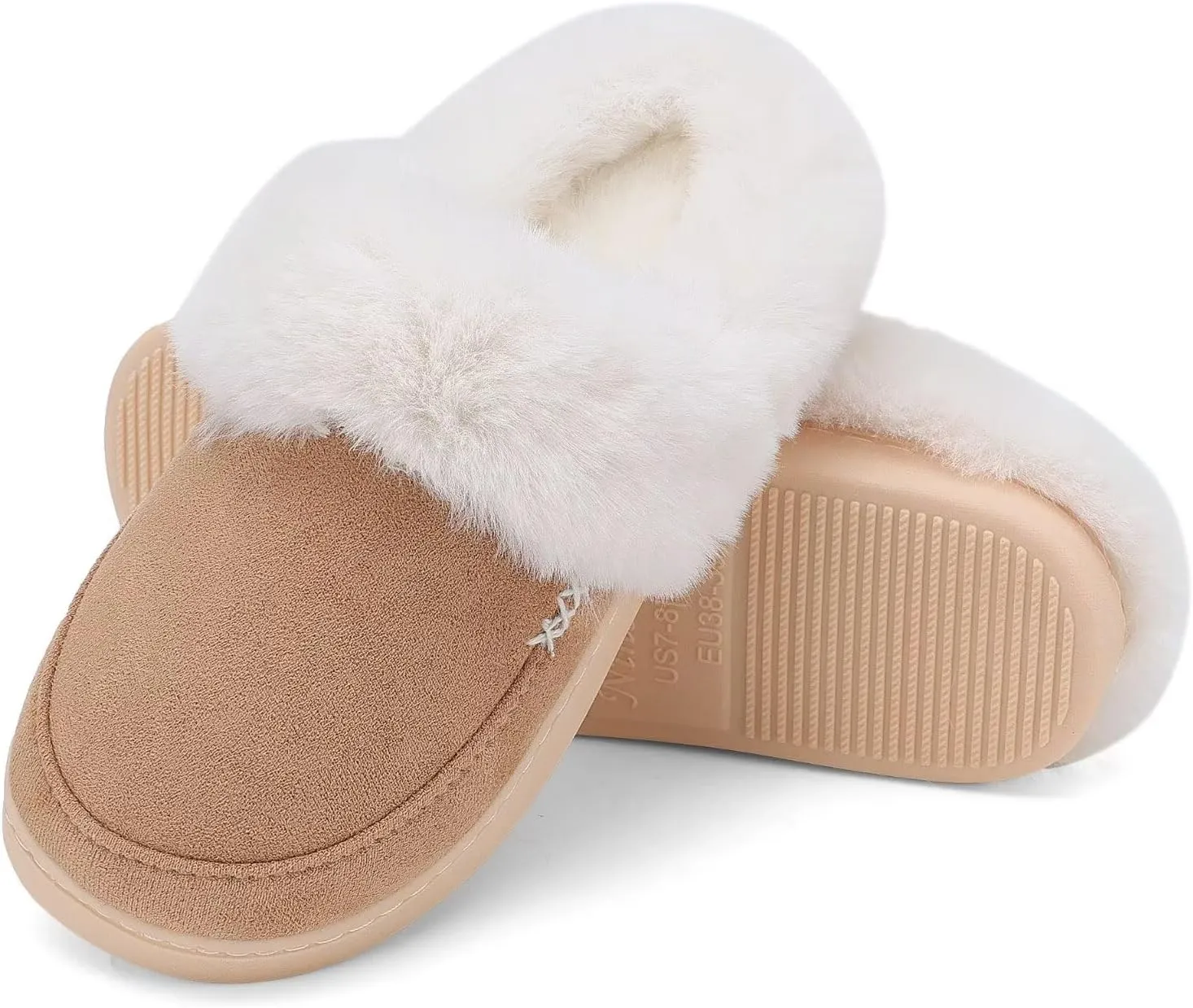 NineCiFun Women's and Men's Suede House Slippers Slip on Fuzzy Slippers with Faux Fur Lining Indoor Outdoor Home Shoes with Rubber Sole