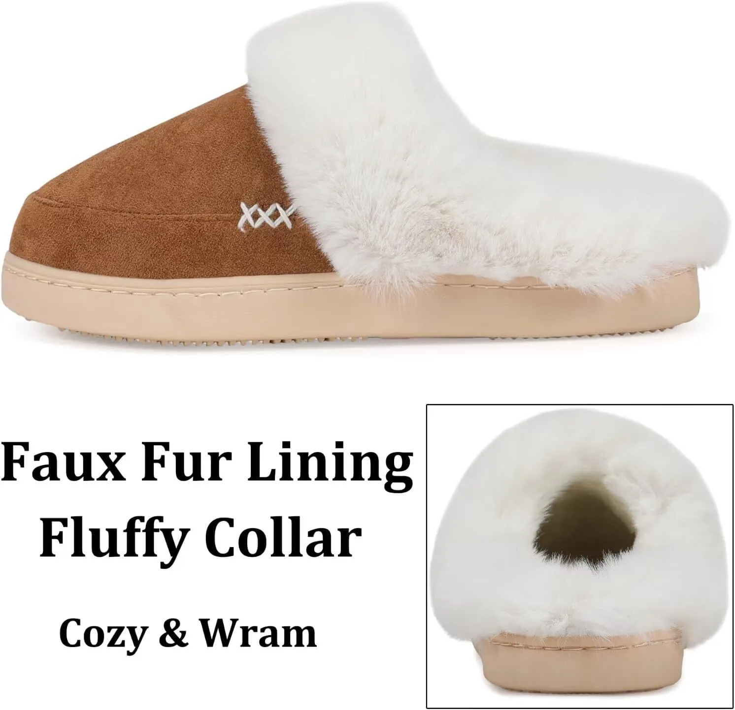 NineCiFun Women's and Men's Suede House Slippers Slip on Fuzzy Slippers with Faux Fur Lining Indoor Outdoor Home Shoes with Rubber Sole