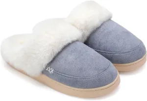 NineCiFun Women's and Men's Suede House Slippers Slip on Fuzzy Slippers with Faux Fur Lining Indoor Outdoor Home Shoes with Rubber Sole