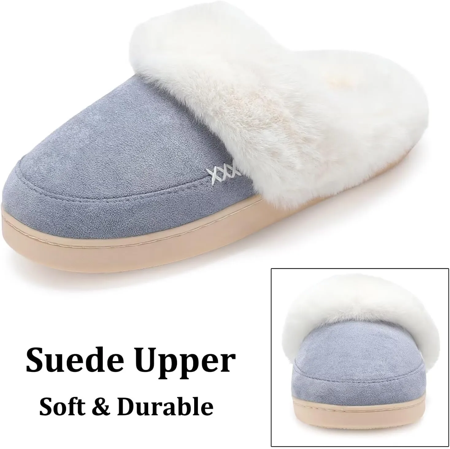 NineCiFun Women's and Men's Suede House Slippers Slip on Fuzzy Slippers with Faux Fur Lining Indoor Outdoor Home Shoes with Rubber Sole