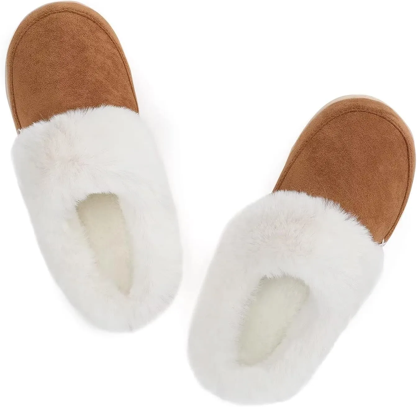 NineCiFun Women's and Men's Suede House Slippers Slip on Fuzzy Slippers with Faux Fur Lining Indoor Outdoor Home Shoes with Rubber Sole