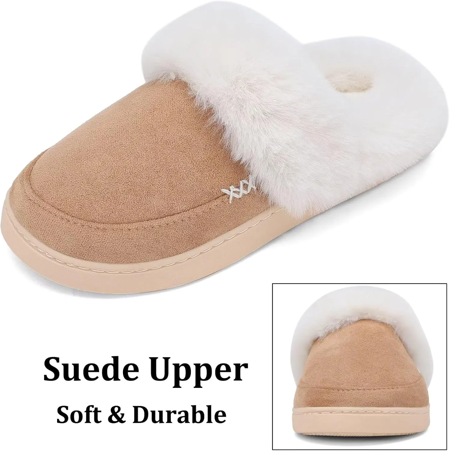 NineCiFun Women's and Men's Suede House Slippers Slip on Fuzzy Slippers with Faux Fur Lining Indoor Outdoor Home Shoes with Rubber Sole