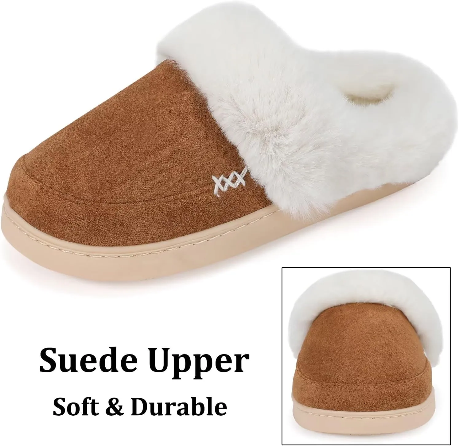 NineCiFun Women's and Men's Suede House Slippers Slip on Fuzzy Slippers with Faux Fur Lining Indoor Outdoor Home Shoes with Rubber Sole