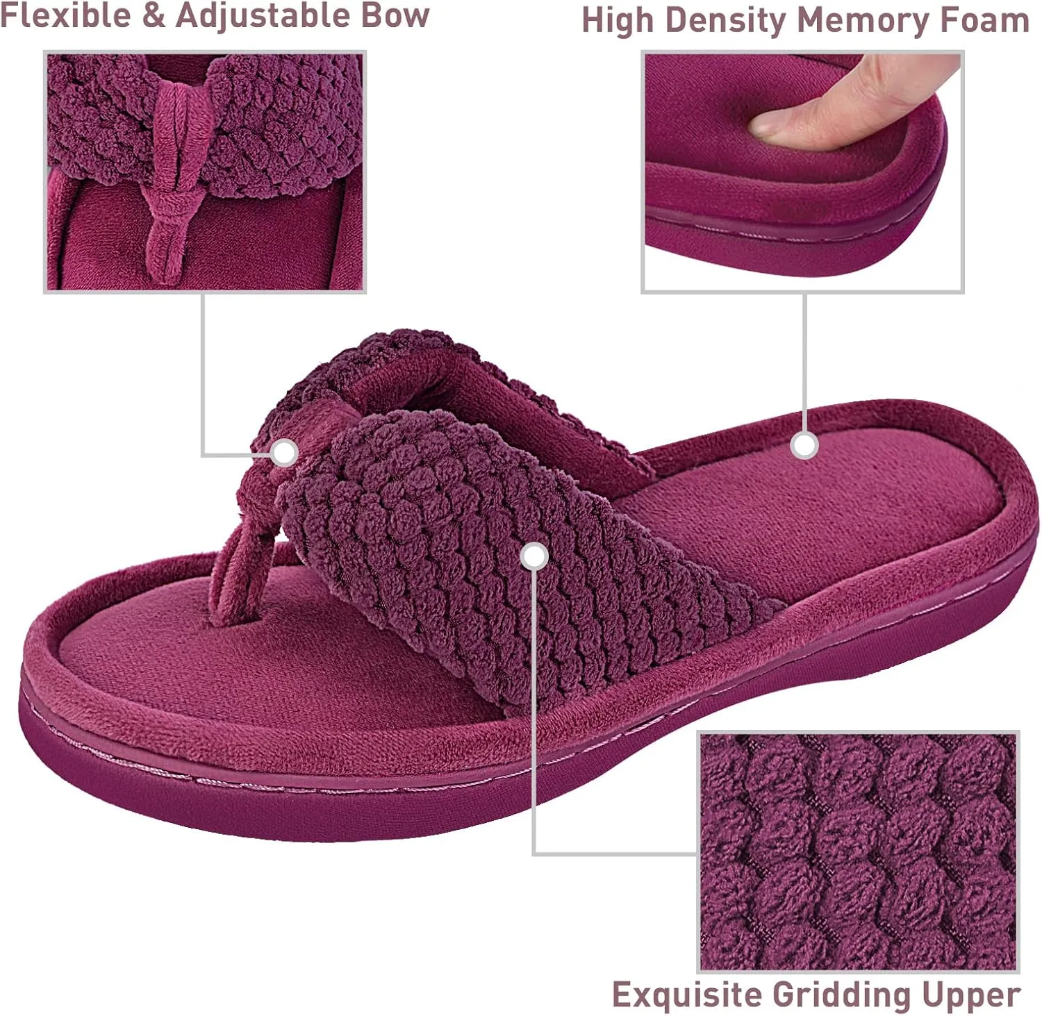 Parlovable Women's Flip Flop Slippers Memory Foam Slip on Thong Slipper, Breathable Cozy Open Toe House Shoes, Anti-Skid Rubber Sole Sandal Indoor Outdoor