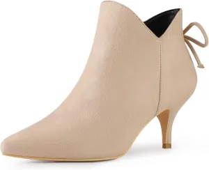 Perphy Pointed Toe Bow Kitten Heel Ankle Booties for Women