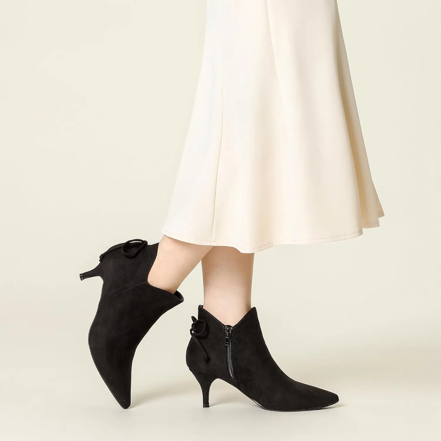 Perphy Pointed Toe Bow Kitten Heel Ankle Booties for Women