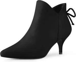 Perphy Pointed Toe Bow Kitten Heel Ankle Booties for Women