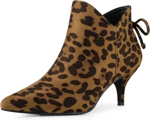 Perphy Pointed Toe Bow Kitten Heel Ankle Booties for Women