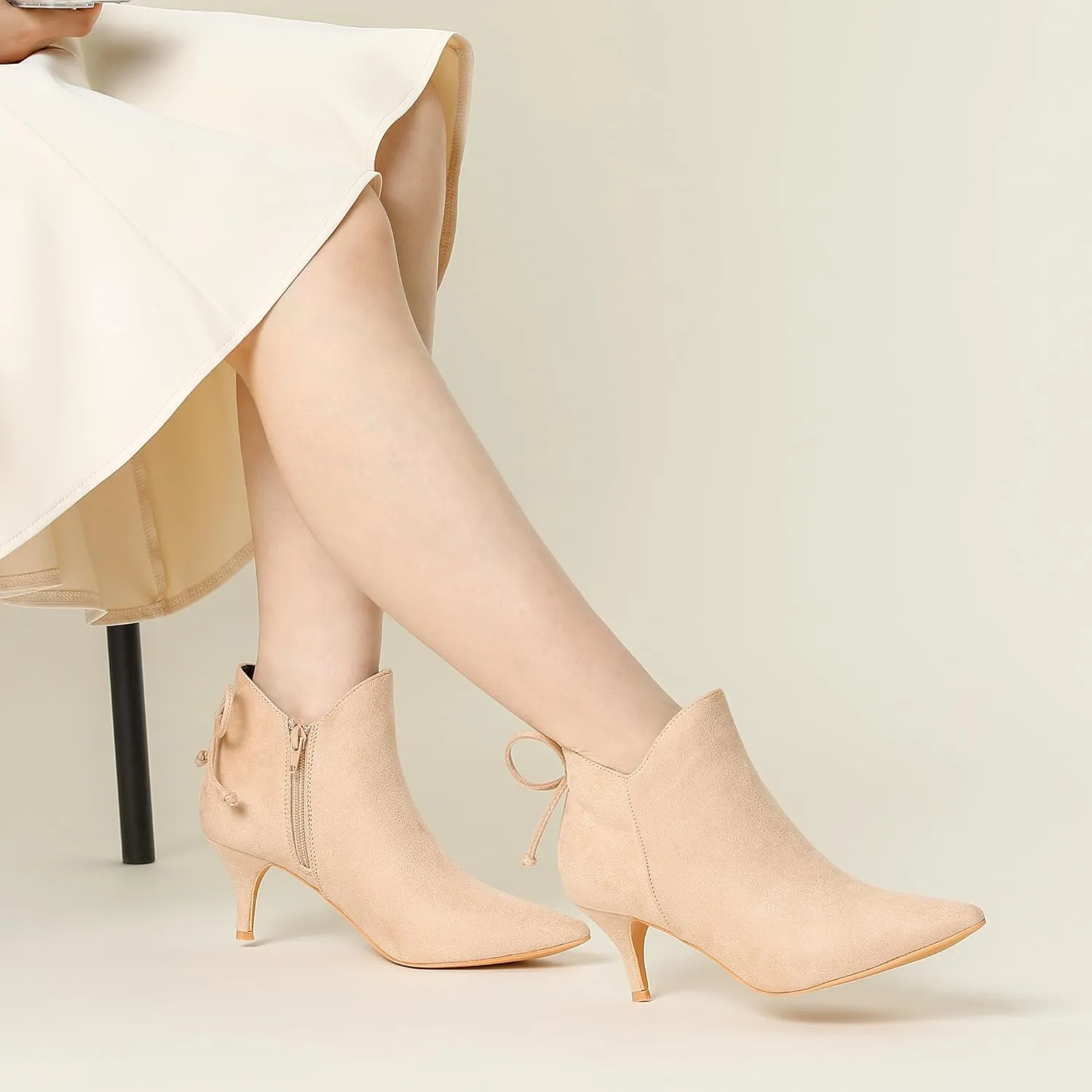 Perphy Pointed Toe Bow Kitten Heel Ankle Booties for Women