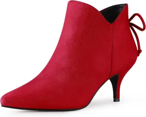 Perphy Pointed Toe Bow Kitten Heel Ankle Booties for Women
