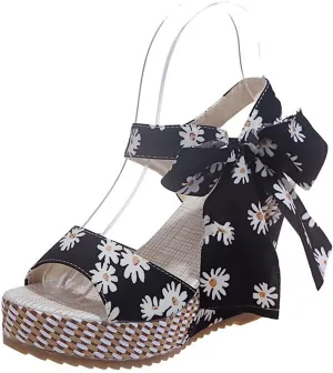 Retro Open Toe Wedges Sandals for Women Summer Fashion Ladies High Heels Platform Shoes Sandals Flowers Print Espadrilles