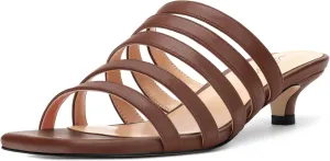 ROSERWISH Women's Strappy Heels Square Open Toe Slip On Low Kitten Heel Slide Heeled Sandals for Daily Party Dress Shoes