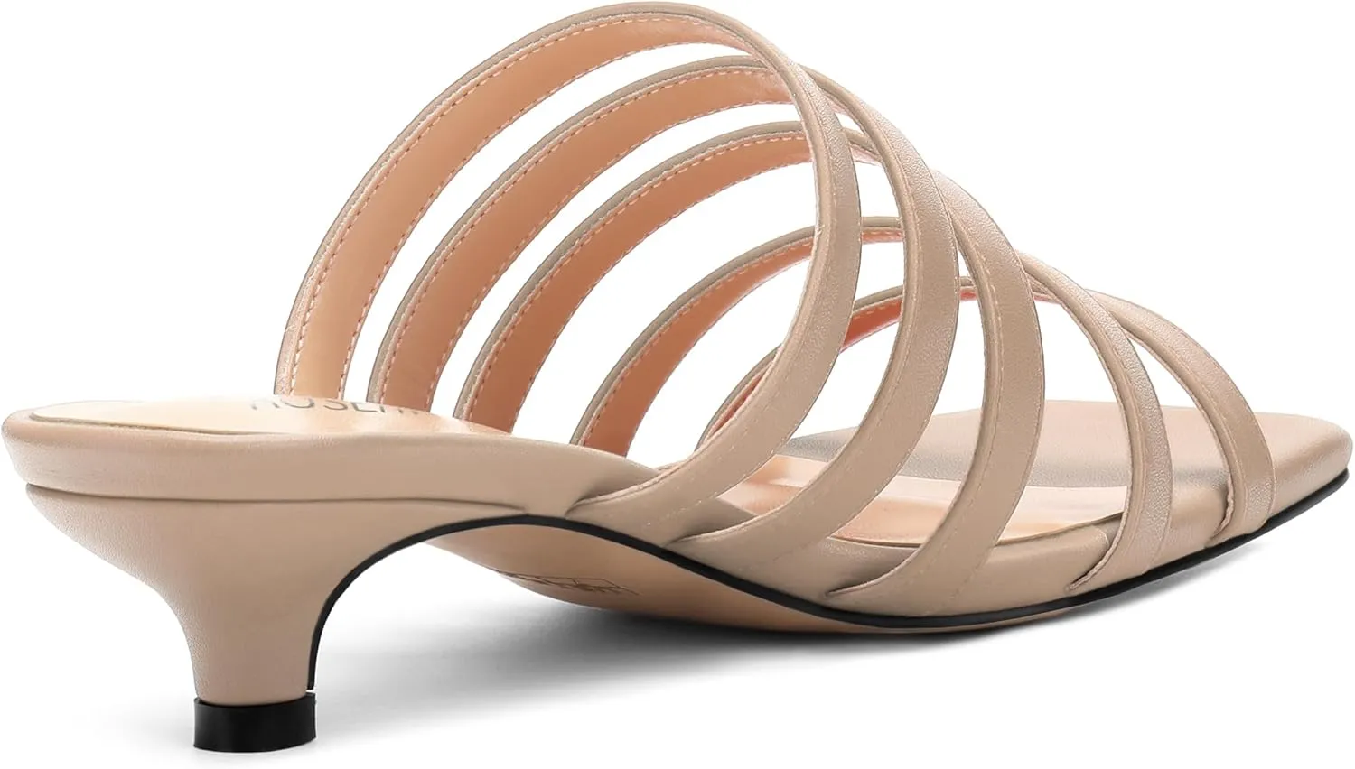 ROSERWISH Women's Strappy Heels Square Open Toe Slip On Low Kitten Heel Slide Heeled Sandals for Daily Party Dress Shoes