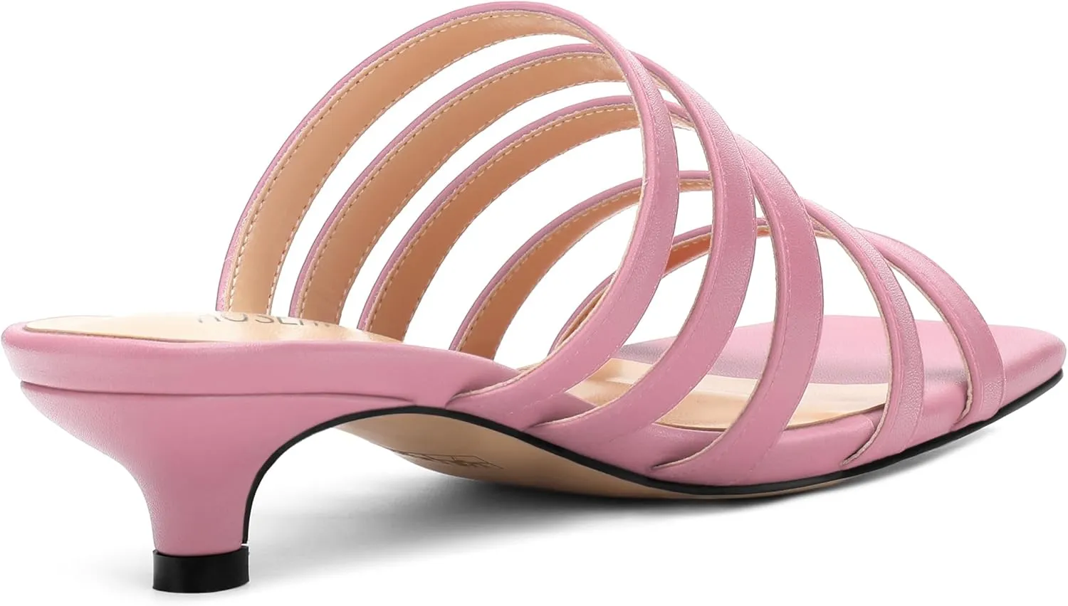 ROSERWISH Women's Strappy Heels Square Open Toe Slip On Low Kitten Heel Slide Heeled Sandals for Daily Party Dress Shoes