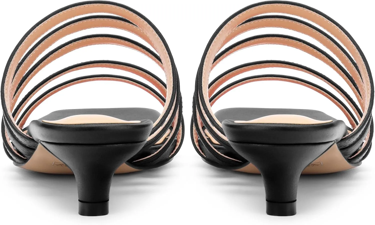 ROSERWISH Women's Strappy Heels Square Open Toe Slip On Low Kitten Heel Slide Heeled Sandals for Daily Party Dress Shoes