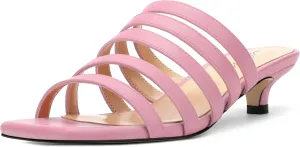 ROSERWISH Women's Strappy Heels Square Open Toe Slip On Low Kitten Heel Slide Heeled Sandals for Daily Party Dress Shoes