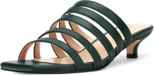 ROSERWISH Women's Strappy Heels Square Open Toe Slip On Low Kitten Heel Slide Heeled Sandals for Daily Party Dress Shoes