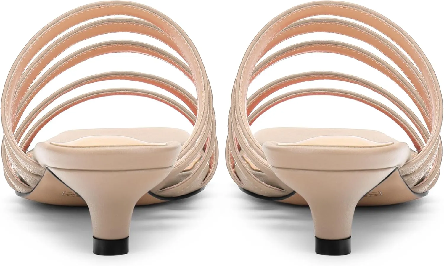 ROSERWISH Women's Strappy Heels Square Open Toe Slip On Low Kitten Heel Slide Heeled Sandals for Daily Party Dress Shoes