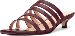 ROSERWISH Women's Strappy Heels Square Open Toe Slip On Low Kitten Heel Slide Heeled Sandals for Daily Party Dress Shoes